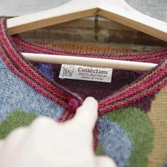 Vintage Alpaca Intarsia Cardigan Floral Sweater - Picture 3 of 5